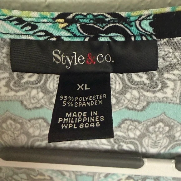 Style and Company Turquoise & Black Paisley Print Short Sleeve Top Size XL - Picture 3 of 5